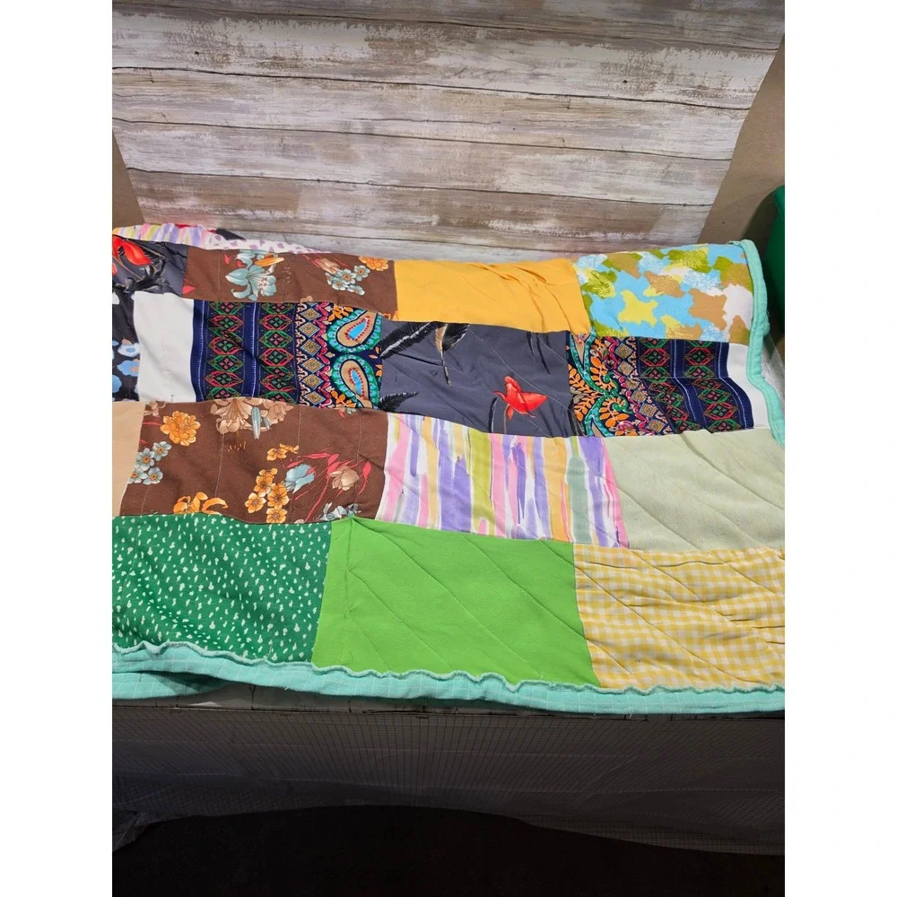 Handmade Vintage Patchwork Quilt Multi Color Floral Paisley Gingham 64x77 READ